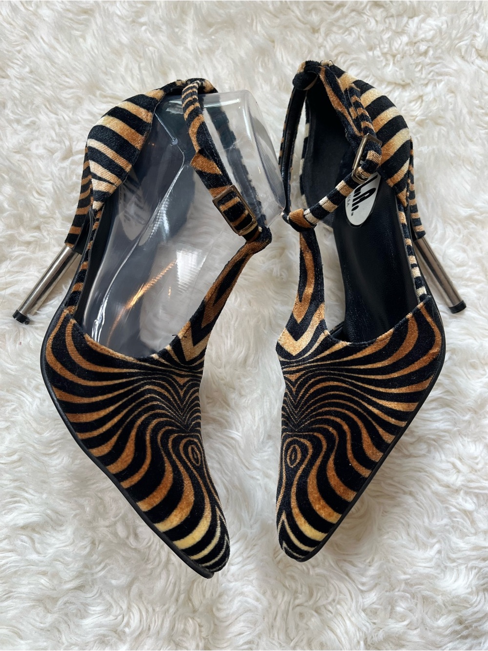 VTg N.Y.L.A Pumps Heels Animal Print 90s Faux Fur psychedelic USA 🍒 7.5